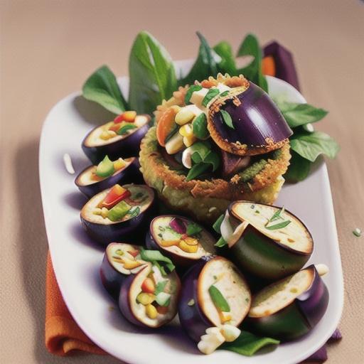 Baked falafel with roasted eggplant salad