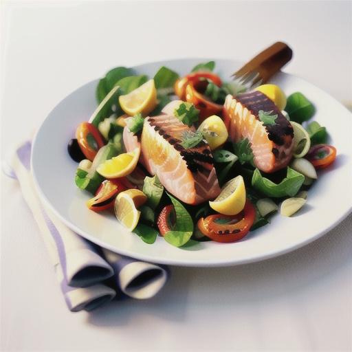 Barbecued salmon with risoni, lemon and herb salad