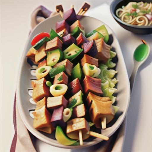 Chicken satay skewers with spicy noodle salad