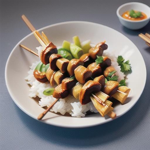 Chicken satay sticks with jasmine rice