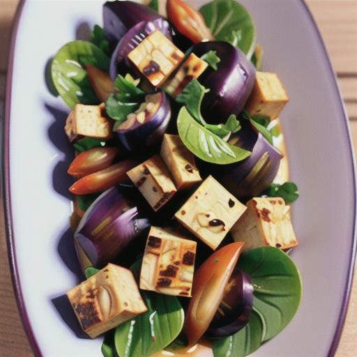 Five-spiced eggplant with tofu and Chinese greens