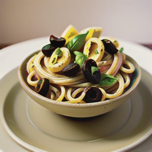 Spaghetti with lemons and tapenade