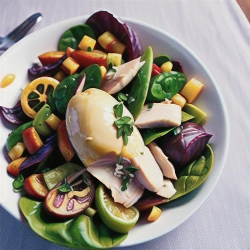 Poached chicken, spinach and radicchio salad