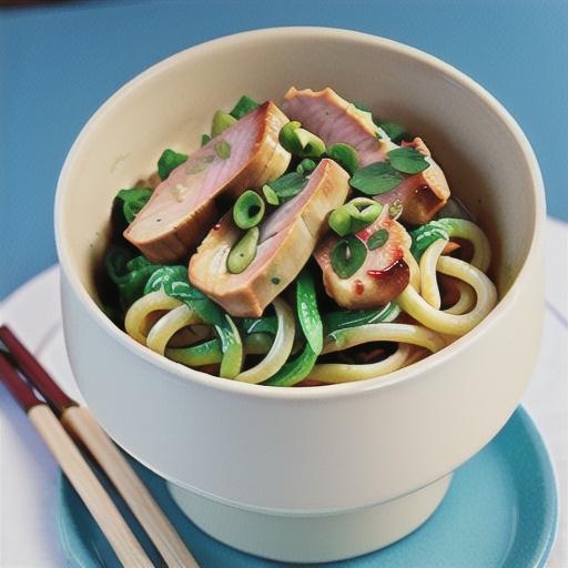 Roast pork fillets with coriander udon noodles