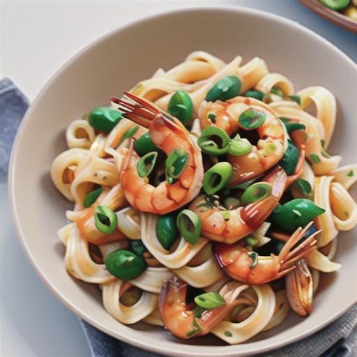 Garlic and chilli prawns with pasta