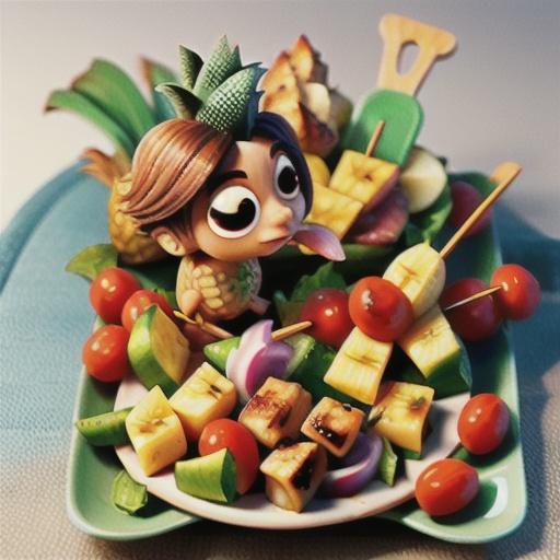 Easy chicken skewers with pineapple salad