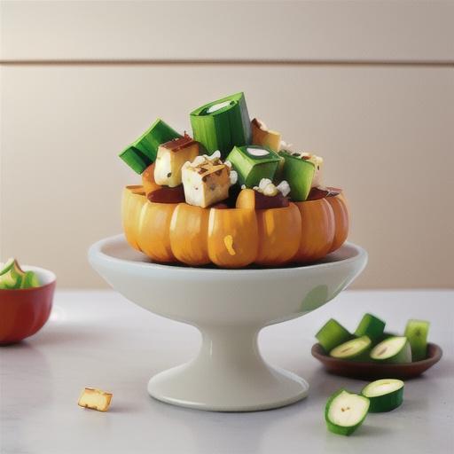 Individual baked pumpkin, feta and leek risottos