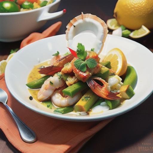 Coconut-poached prawns with fiery salsa