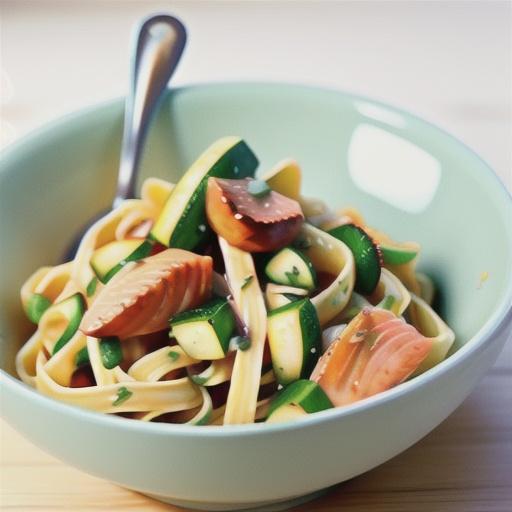 Linguine with zucchini and smoked trout