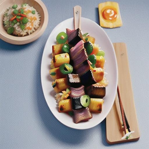 Teriyaki beef skewers with Japanese fried rice