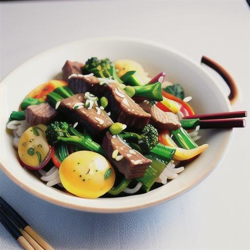 Beef, broccolini and rice noodle stir-fry