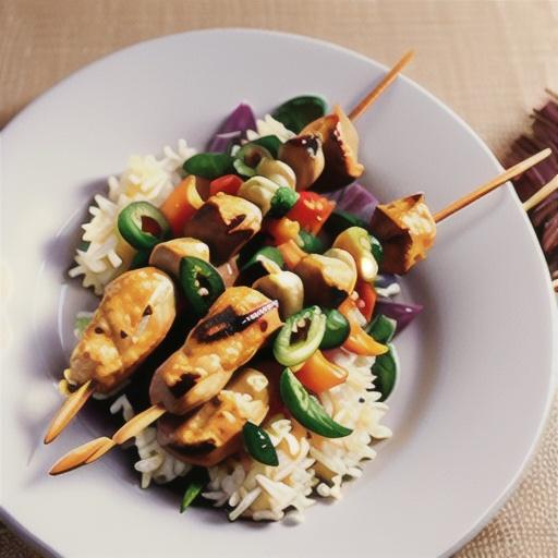 Chicken tikka skewers with saffron herbed rice