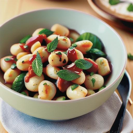 Gnocchi with tomato, mint and olive sauce