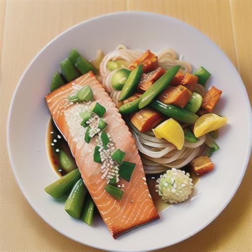 Sesame salmon with ginger rice noodles