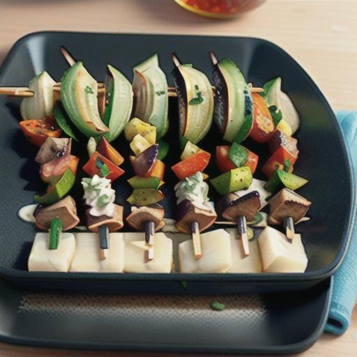 Lamb skewers with Greek-style vegetables