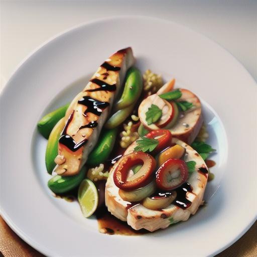 Marinated chicken tenderloins with balsamic glaze on red risotto