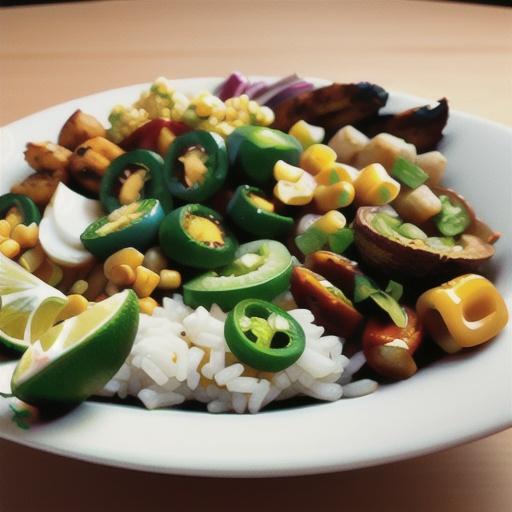 Coconut Lime Rice Bowl with Roasted Corn, Jalapenos, and Chicken