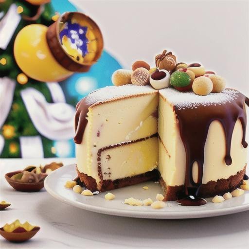 Eggnog cheesecake with stained-glass praline