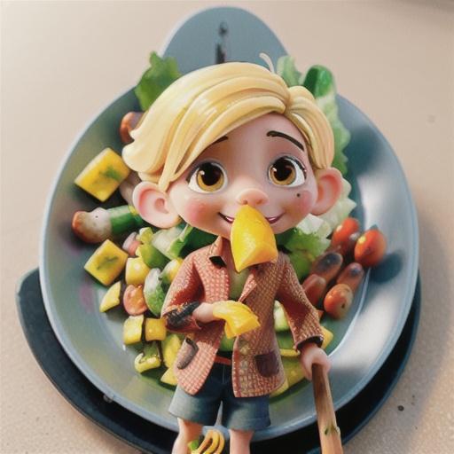 Barbecued chicken on a stick with mango salad