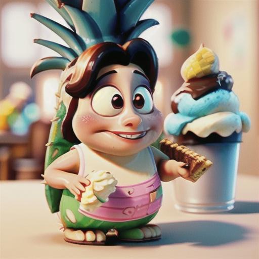 Pineapple wafers with ice-cream and chocolate sauce