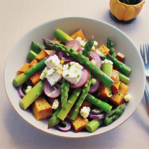 Roasted pumpkin, asparagus, lentil & feta salad