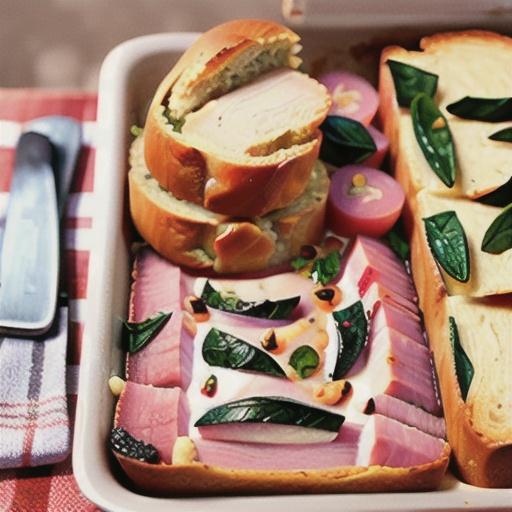 Ham, bread and spinach bake