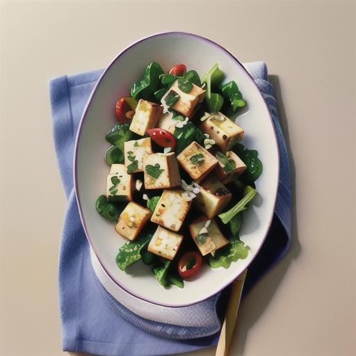 Lemon garlic tofu with barley and kale salad recipe