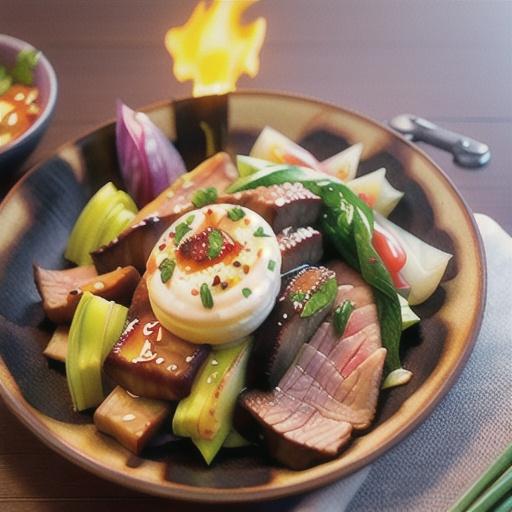 Sizzling beef with spicy pickled cabbage