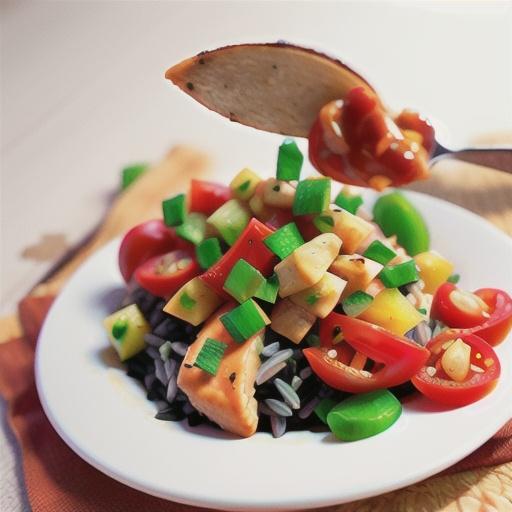 Spicy chicken with tomato salsa on wild rice