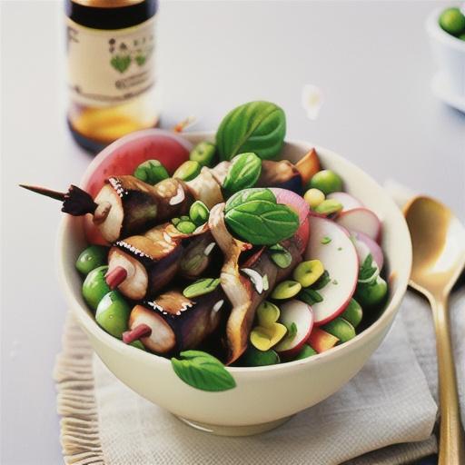 Minted lamb skewers with radish and snowpea sprout salad