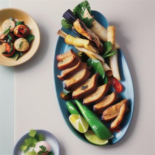 Roasted satay pork with greens