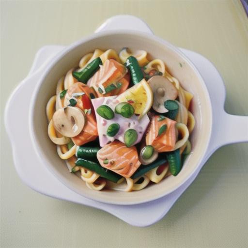 Creamy salmon and mushroom fettuccine