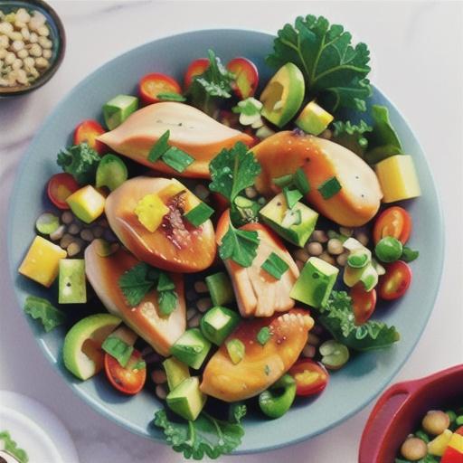 No-cook chicken, lentil and kale salad