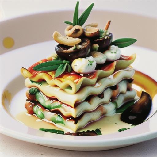 Open lasagne with mushrooms, tarragon and goat's curd