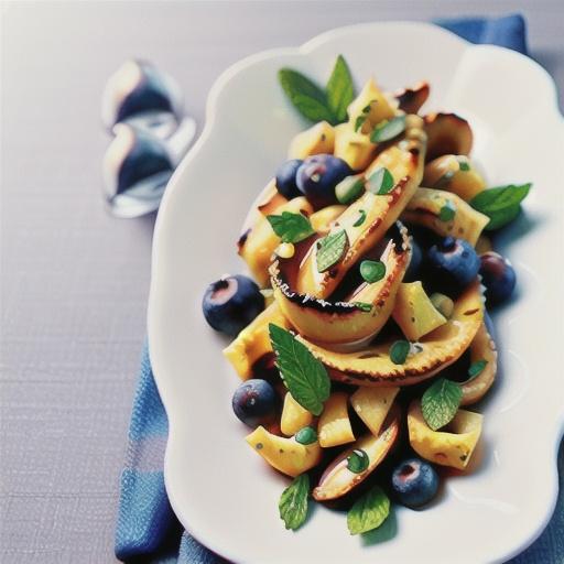Spicy calamari with pineapple, blueberry and mint salad