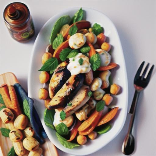Spiced chicken, roasted carrot and chickpea salad