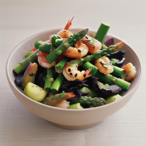 Black rice, prawn and asparagus stir-fry