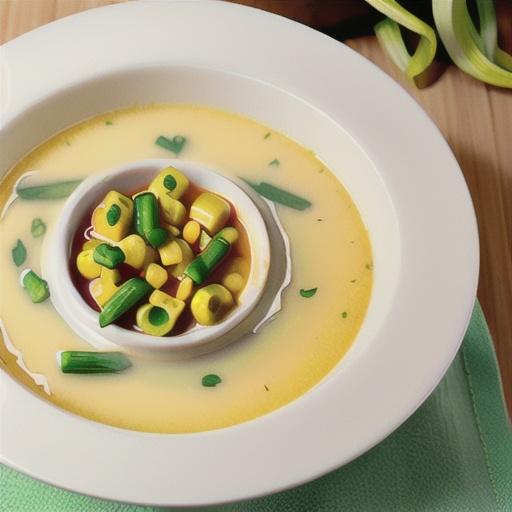 Corn soup with chive oil
