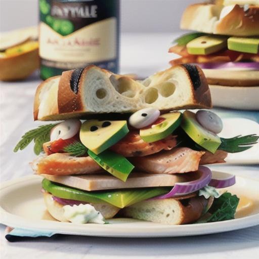 Smoked salmon and avocado sandwich with dill caper mayo