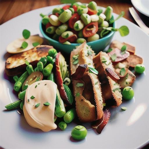 Oat and bacon schnitzel with green bean and pea shoot salad