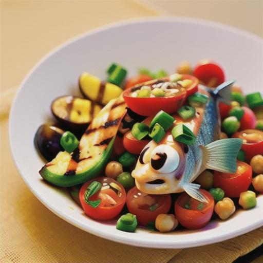 Grilled fish with chickpea salad