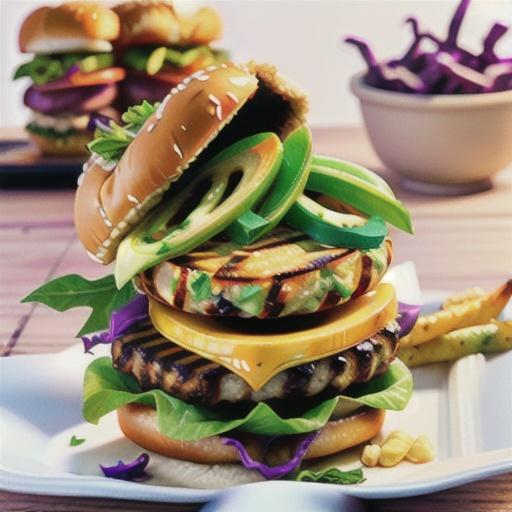 Grilled chicken burger with red cabbage coleslaw