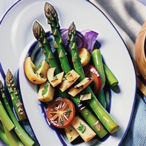 Braised asparagus and zucchini with fetta