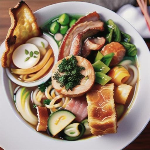 Udon noodle soup with crispy pork belly