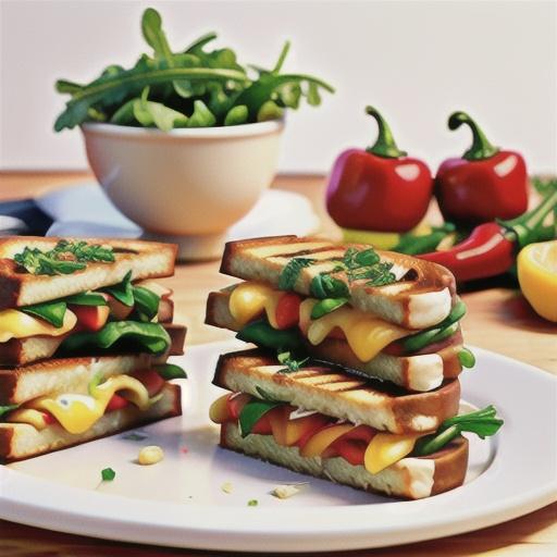 Grilled Cheese Sandwich with Mozzarella, Red Peppers, and Arugula