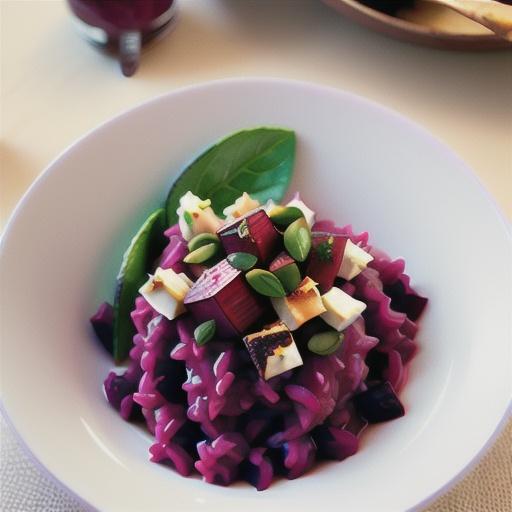 Beetroot risotto with goats' cheese and walnuts