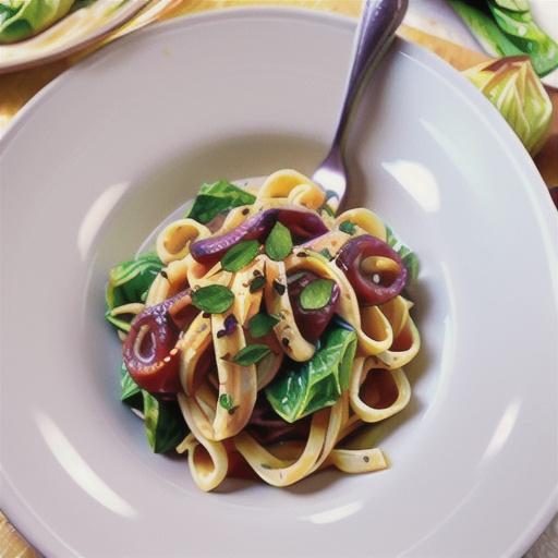 Pasta carbonara with Tuscan cabbage