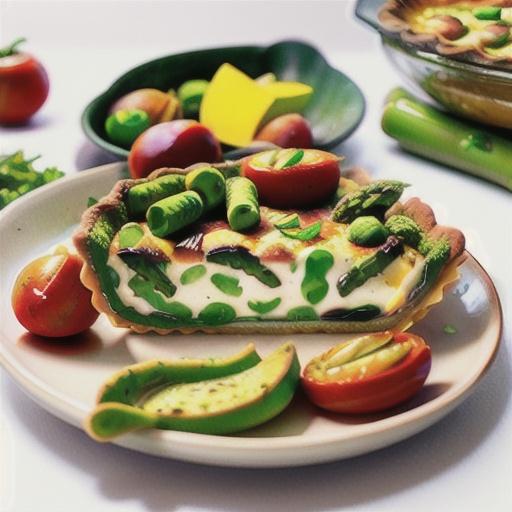 Asparagus quiche with kale pesto