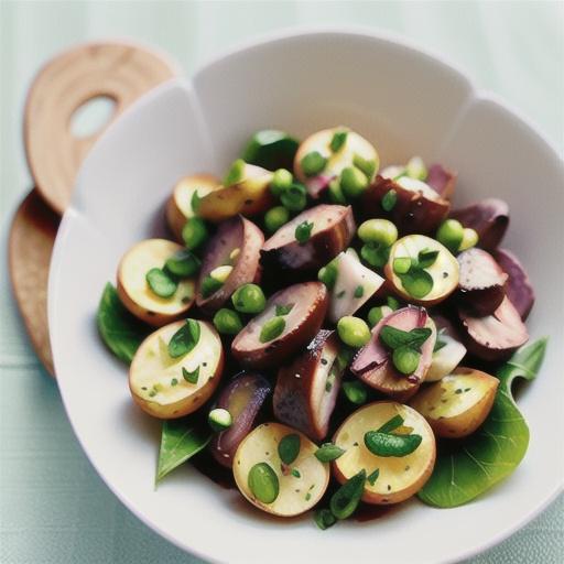 Lamb and potato salad with green tapenade dressing