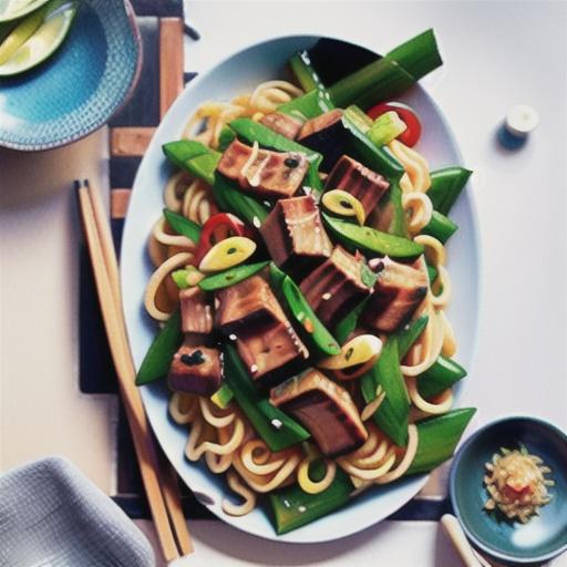 Sticky pork stir-fry with noodles recipe